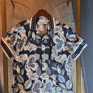 Reiss Black and Blue Floral Button Down Shirt